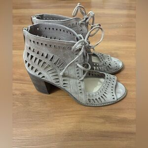 Vince Camuto Tarita Cutout Lace-Up Heeled Sandals in a Taupe
